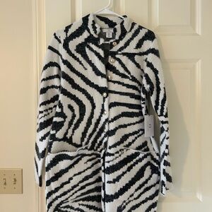Halston Heritage Black and White Zebra Print Teddy Jacket